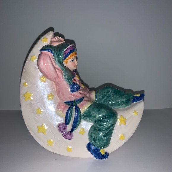 Hand-Painted Recently-Restored Vintage Music Box Rocking Man on the Moon & Stars - Picture 2 of 6